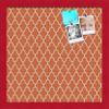 ArtToFrames 16x16 Custom Cork Bulletin Board. This Quatrefoil Orange Pin Board Has a Fabric Style Canvas Finish, Framed in Red Stain on Beech (PinPix-328-16x16_0066-81792-YRED) view 1
