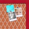 ArtToFrames 16x16 Custom Cork Bulletin Board. This Quatrefoil Orange Pin Board Has a Fabric Style Canvas Finish, Framed in Red Stain on Beech (PinPix-328-16x16_0066-81792-YRED) view 2