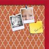 ArtToFrames 20x20 Custom Cork Bulletin Board. This Quatrefoil Orange Pin Board Has a Fabric Style Canvas Finish, Framed in Red Stain on Beech (PinPix-328-20x20_0066-81792-YRED) view 2