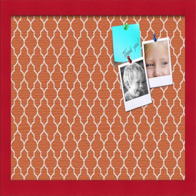 ArtToFrames 18x12 Custom Cork Bulletin Board. This Quatrefoil Orange Pin Board Has a Fabric Style Canvas Finish, Framed in Red Stain on Beech (PinPix-328-18x12_0066-81792-YRED)