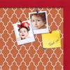ArtToFrames 18x12 Custom Cork Bulletin Board. This Quatrefoil Orange Pin Board Has a Fabric Style Canvas Finish, Framed in Red Stain on Beech (PinPix-328-18x12_0066-81792-YRED) view 2
