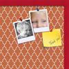 ArtToFrames 24x16 Custom Cork Bulletin Board. This Quatrefoil Orange Pin Board Has a Fabric Style Canvas Finish, Framed in Red Stain on Beech (PinPix-328-24x16_0066-81792-YRED) view 2