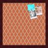 ArtToFrames 16x16 Custom Cork Bulletin Board. This Quatrefoil Orange Pin Board Has a Fabric Style Canvas Finish, Framed in Mahogany (PinPix-328-16x16_FRBW26039) view 1