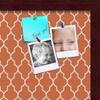 ArtToFrames 16x16 Custom Cork Bulletin Board. This Quatrefoil Orange Pin Board Has a Fabric Style Canvas Finish, Framed in Mahogany (PinPix-328-16x16_FRBW26039) view 2