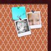 ArtToFrames 24x24 Custom Cork Bulletin Board. This Quatrefoil Orange Pin Board Has a Fabric Style Canvas Finish, Framed in Mahogany (PinPix-328-24x24_FRBW26039) view 2