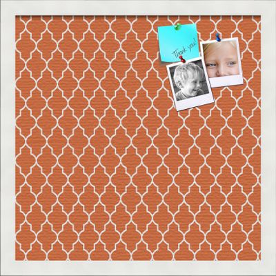 PinPix 16x16 Custom Cork Bulletin Board Quarterfoil Orange Poster Board with a Canvas Style Photo Board, Framed in Satin White Frame (PinPix-328)