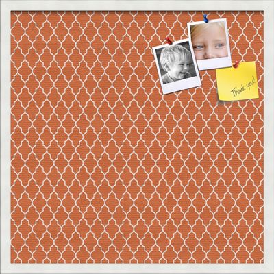 PinPix 24x24 Custom Cork Bulletin Board Quarterfoil Orange Poster Board with a Canvas Style Photo Board, Framed in Satin White Frame (PinPix-328)