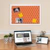PinPix 18x12 Custom Cork Bulletin Board Quarterfoil Orange Poster Board with a Canvas Style Photo Board, Framed in Satin White Frame (PinPix-328) view 2