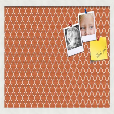 PinPix 24x16 Custom Cork Bulletin Board Quarterfoil Orange Poster Board with a Canvas Style Photo Board, Framed in Satin White Frame (PinPix-328)