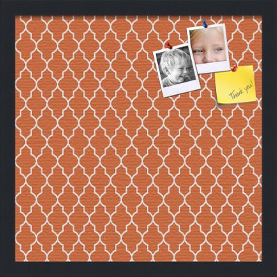 PinPix 16x16 Custom Cork Bulletin Board Quarterfoil Orange Poster Board with a Canvas Style Photo Board, Framed in Satin Black (PinPix-328)