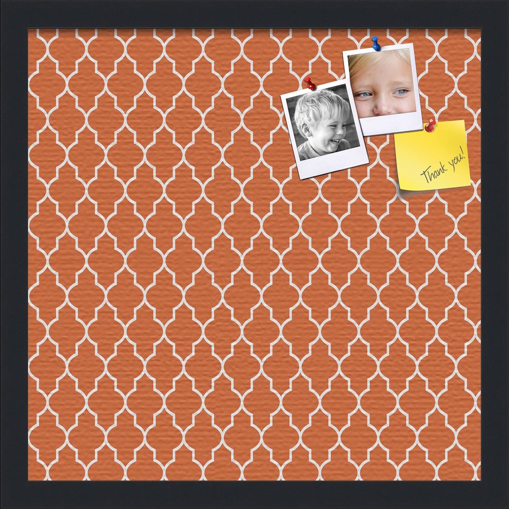 PinPix 16x16 Custom Cork Bulletin Board Quarterfoil Orange Poster Board with a Canvas Style Photo Board, Framed in Satin Black (PinPix-328)