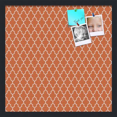 PinPix 20x20 Custom Cork Bulletin Board Quarterfoil Orange Poster Board with a Canvas Style Photo Board, Framed in Satin Black (PinPix-328)
