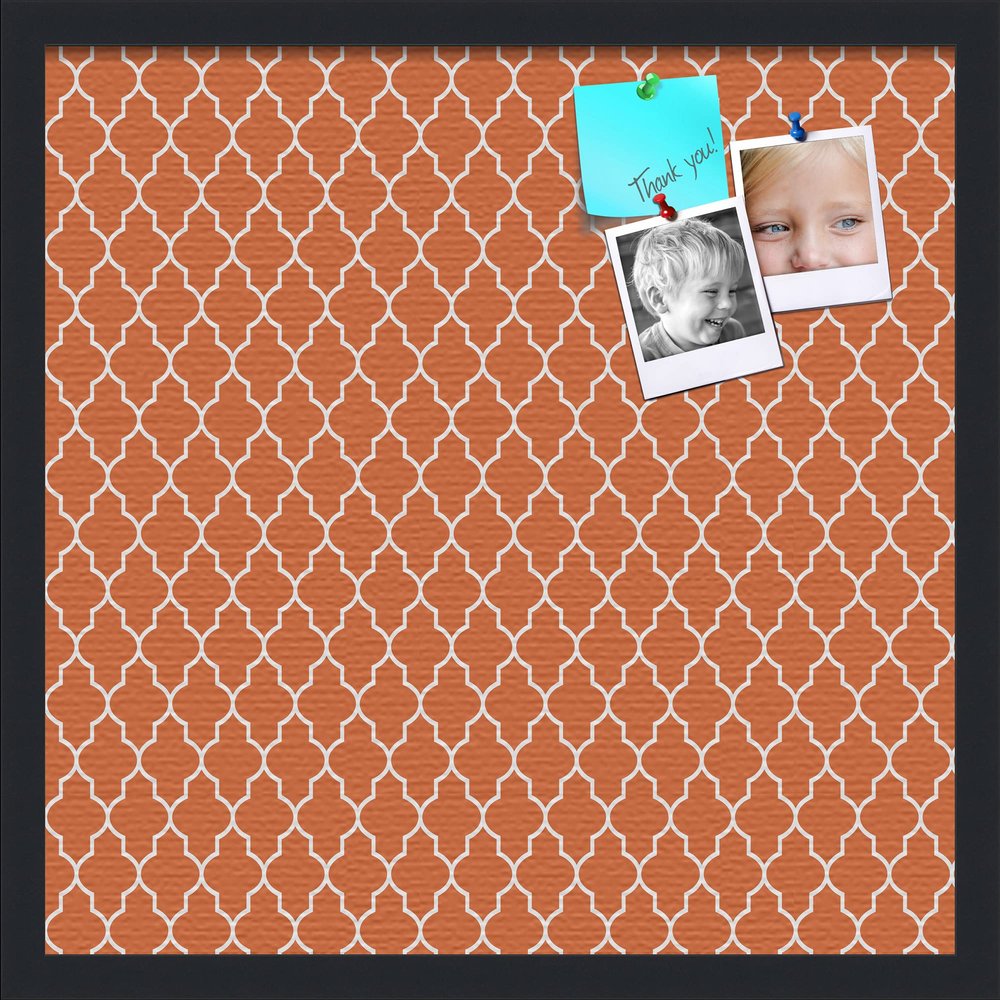 PinPix 20x20 Custom Cork Bulletin Board Quarterfoil Orange Poster Board with a Canvas Style Photo Board, Framed in Satin Black (PinPix-328)