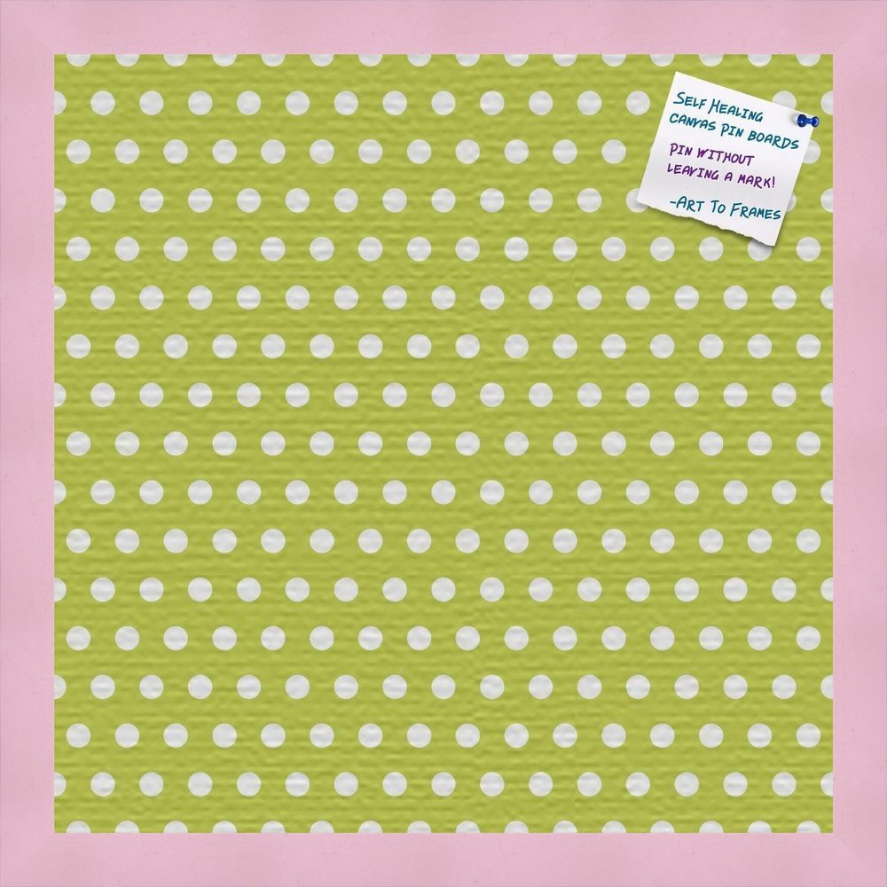 PinPix Decorative pin Cork Bulletin Board Made from Canvas, Dot Pattern Printed at 16x16 Inches and Framed in Baby Pink Stain on Beech (PinPix-339)
