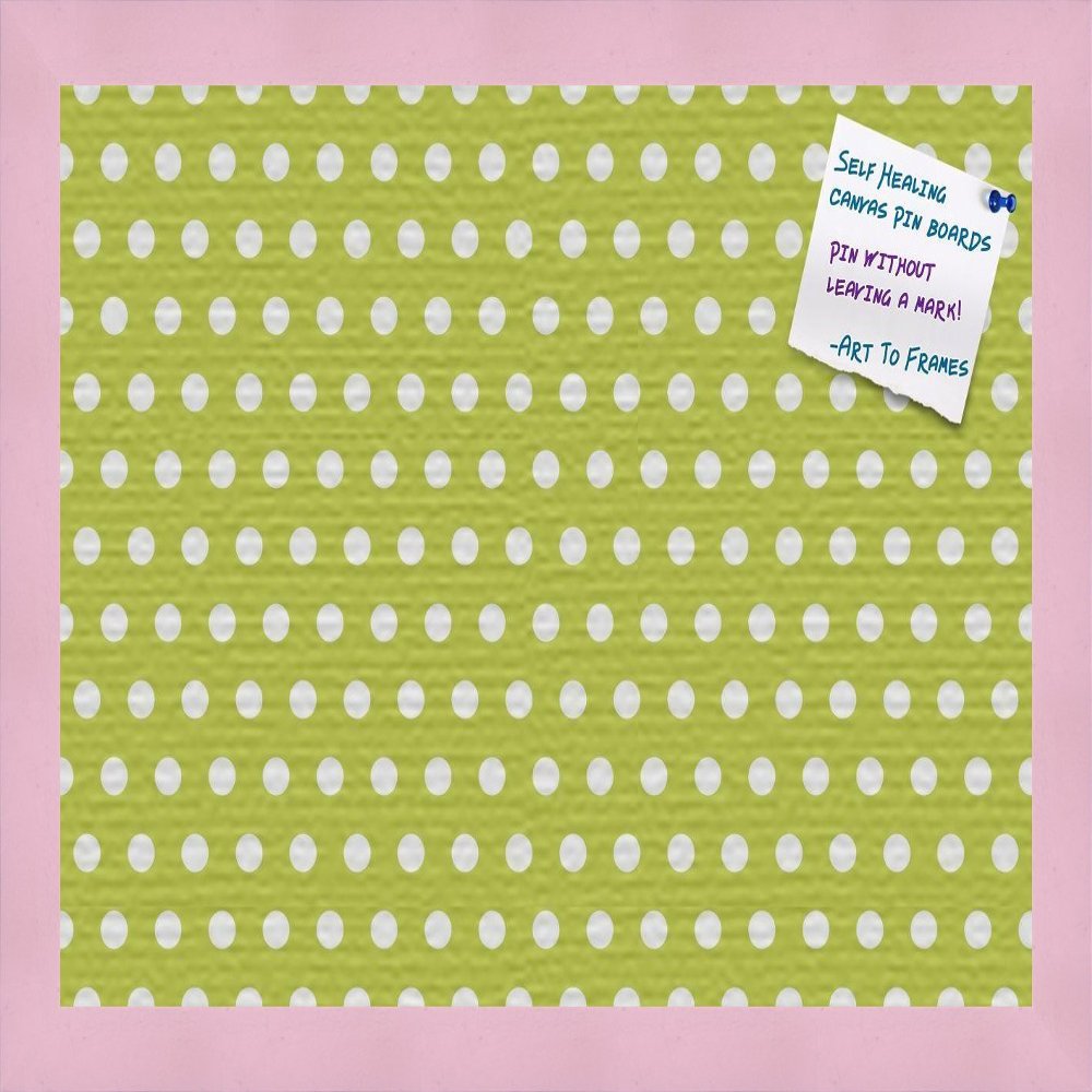 PinPix Decorative pin Cork Bulletin Board Made from Canvas, Dot Pattern Printed at 18x12 Inches and Framed in Baby Pink Stain on Beech (PinPix-339)