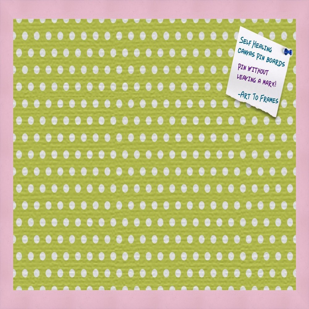 PinPix Decorative pin Cork Bulletin Board Made from Canvas, Dot Pattern Printed at 24x16 Inches and Framed in Baby Pink Stain on Beech (PinPix-339)
