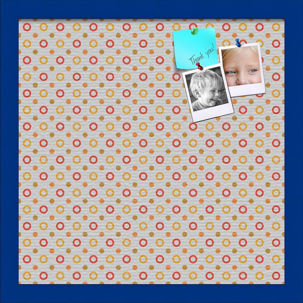 PinPix Decorative pin Cork Bulletin Board Made from Canvas, Dot Pattern Printed at 16x16 Inches and Framed in Blue Stain on Beech (PinPix-340)