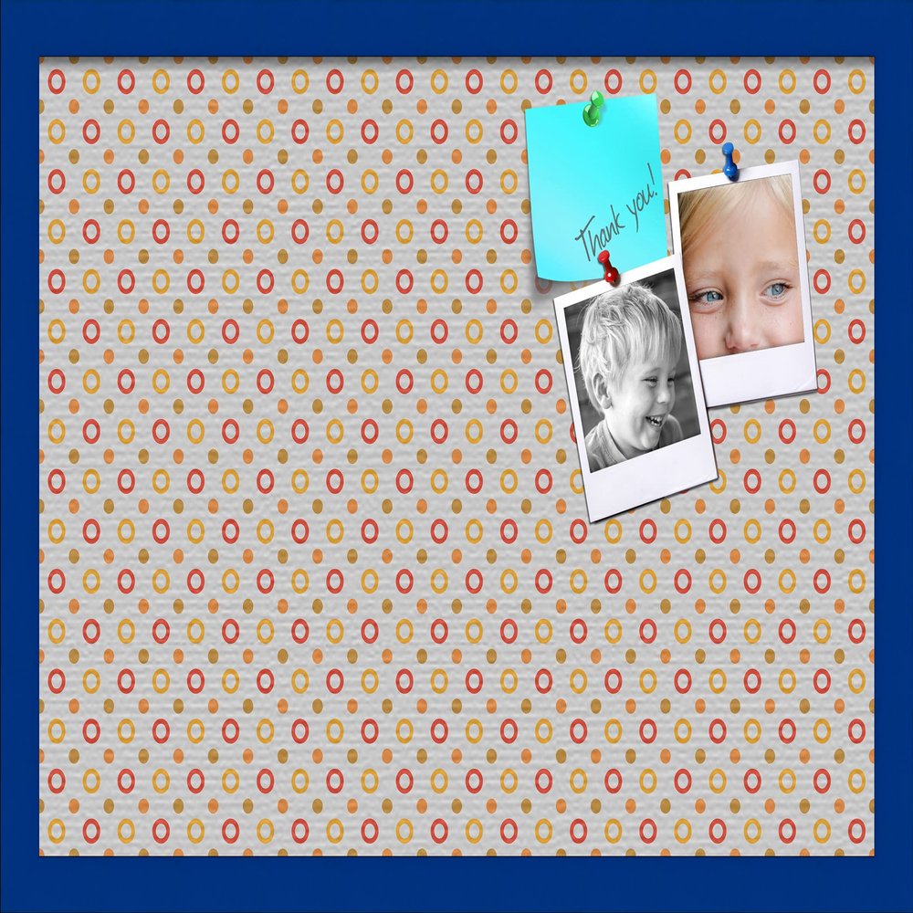 PinPix Decorative pin Cork Bulletin Board Made from Canvas, Dot Pattern Printed at 24x16 Inches and Framed in Blue Stain on Beech (PinPix-340)