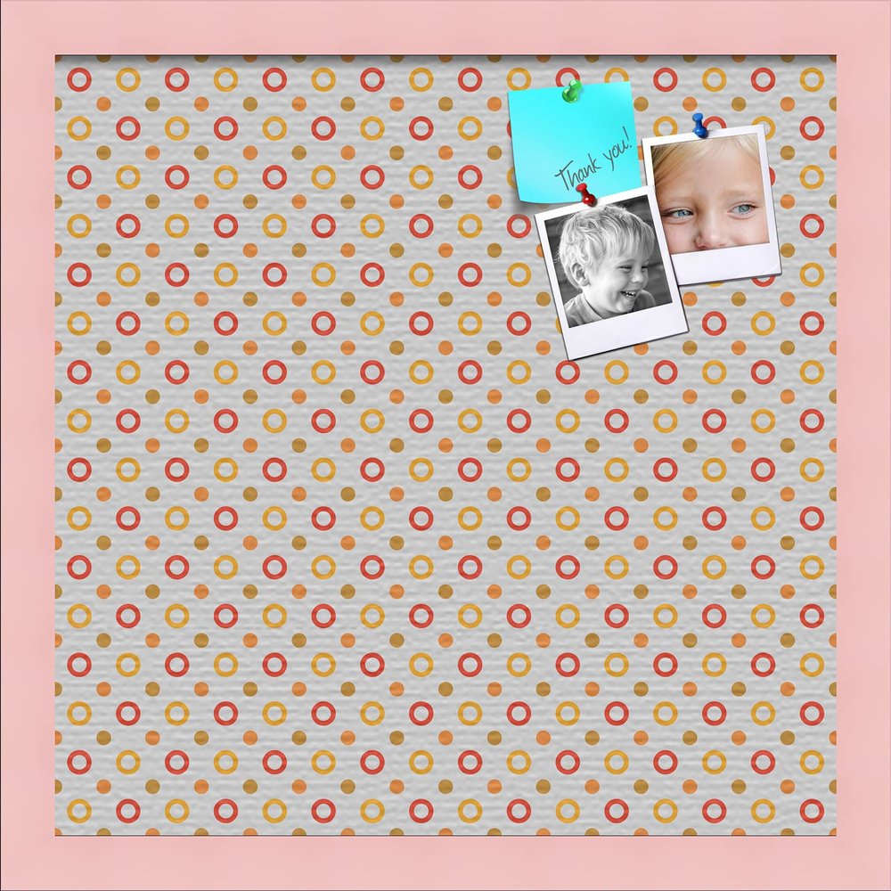 PinPix Decorative pin Cork Bulletin Board Made from Canvas, Dot Pattern Printed at 16x16 Inches and Framed in Baby Pink Stain on Beech (PinPix-340)