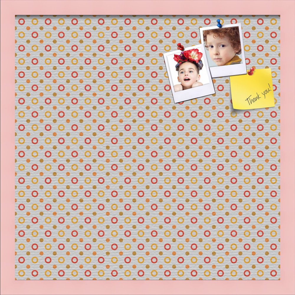 PinPix Decorative pin Cork Bulletin Board Made from Canvas, Dot Pattern Printed at 20x20 Inches and Framed in Baby Pink Stain on Beech (PinPix-340)