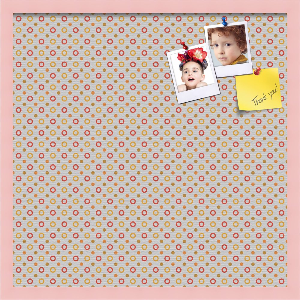 PinPix Decorative pin Cork Bulletin Board Made from Canvas, Dot Pattern Printed at 24x24 Inches and Framed in Baby Pink Stain on Beech (PinPix-340)