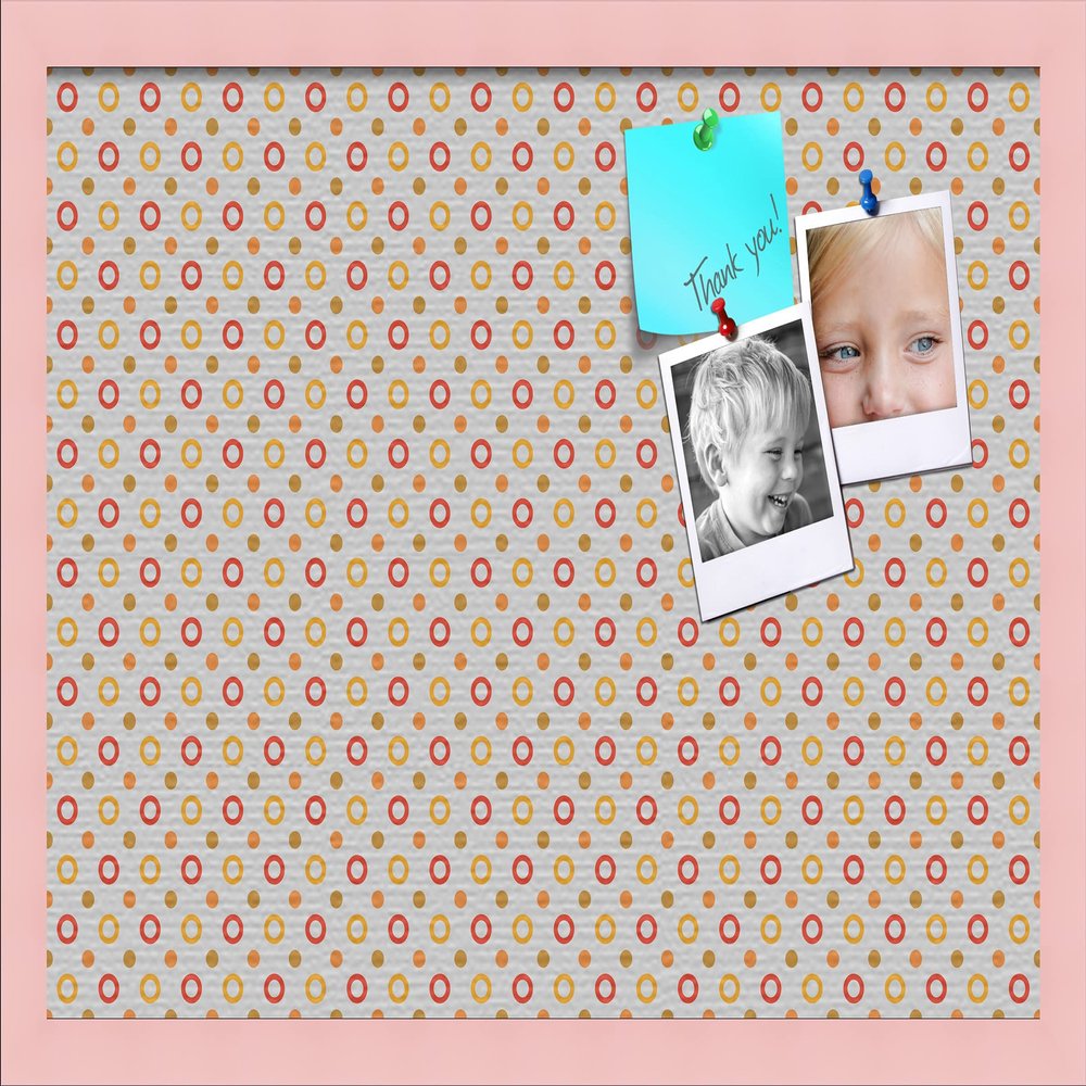 PinPix Decorative pin Cork Bulletin Board Made from Canvas, Dot Pattern Printed at 24x16 Inches and Framed in Baby Pink Stain on Beech (PinPix-340)