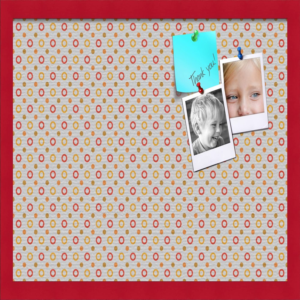 PinPix Decorative pin Cork Bulletin Board Made from self-Healing Canvas, Dot Pattern Printed at 24x16 Inches and Framed in Red Stain on Beech(WOM56673)