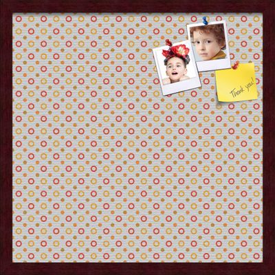PinPix Decorative pin Cork Bulletin Board Made from self-Healing Canvas, Dot Pattern Printed at 20x20 Inches and Framed in Classic Mahogany Frame(WOM59504)