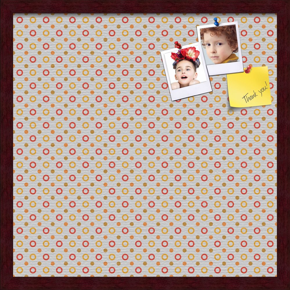PinPix Decorative pin Cork Bulletin Board Made from self-Healing Canvas, Dot Pattern Printed at 20x20 Inches and Framed in Classic Mahogany Frame(WOM59504)