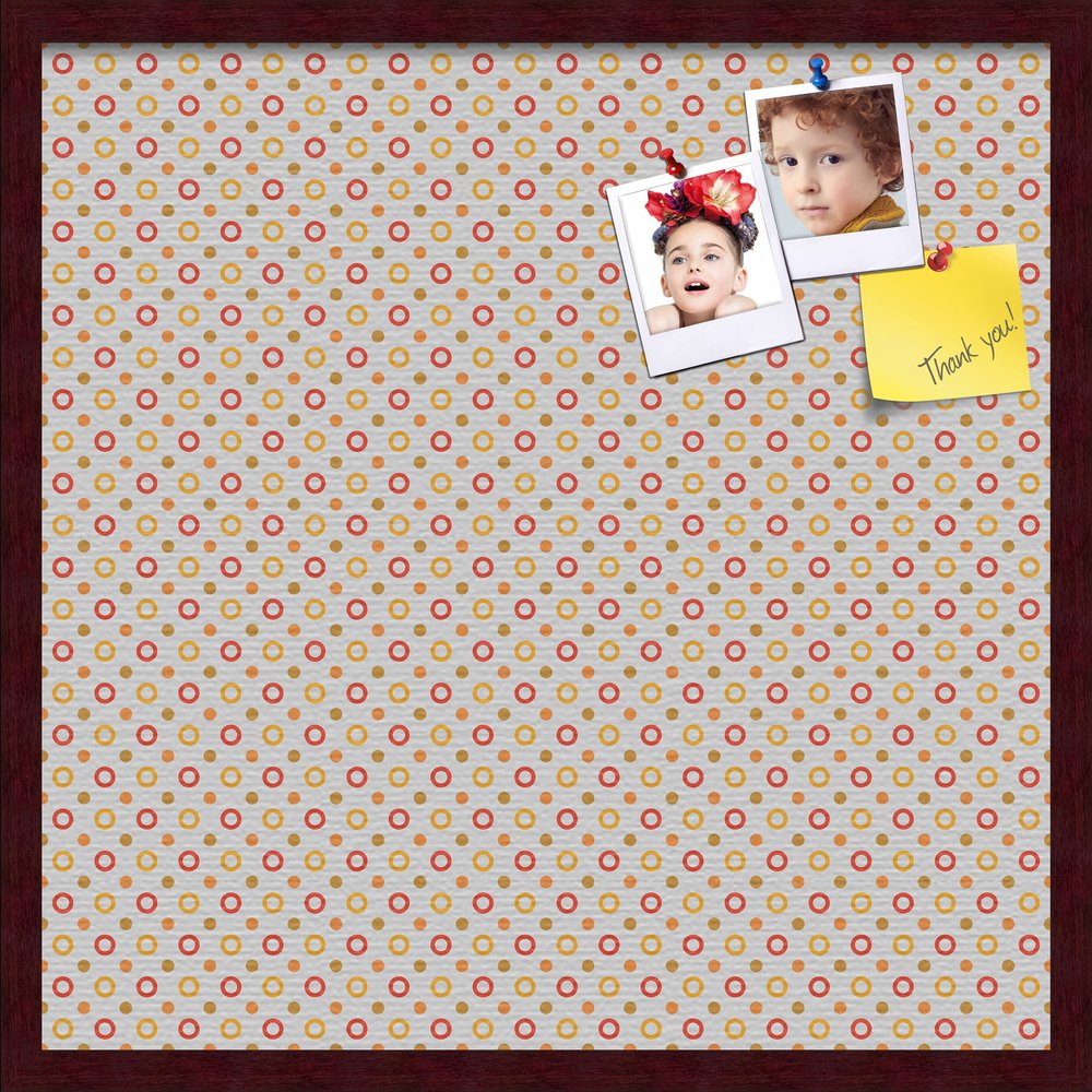 PinPix Decorative pin Cork Bulletin Board Made from self-Healing Canvas, Dot Pattern Printed at 24x24 Inches and Framed in Classic Mahogany Frame(WOM59504)