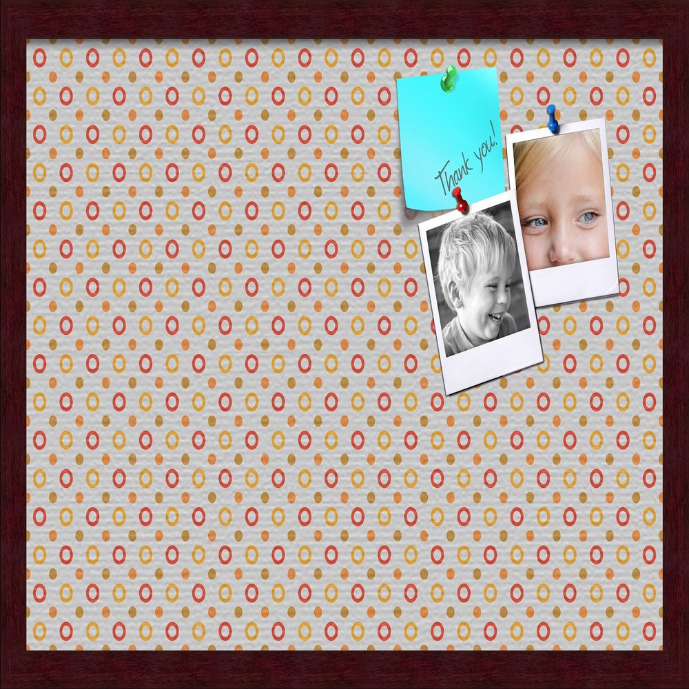 PinPix Decorative pin Cork Bulletin Board Made from self-Healing Canvas, Dot Pattern Printed at 24x16 Inches and Framed in Classic Mahogany Frame(WOM59504)