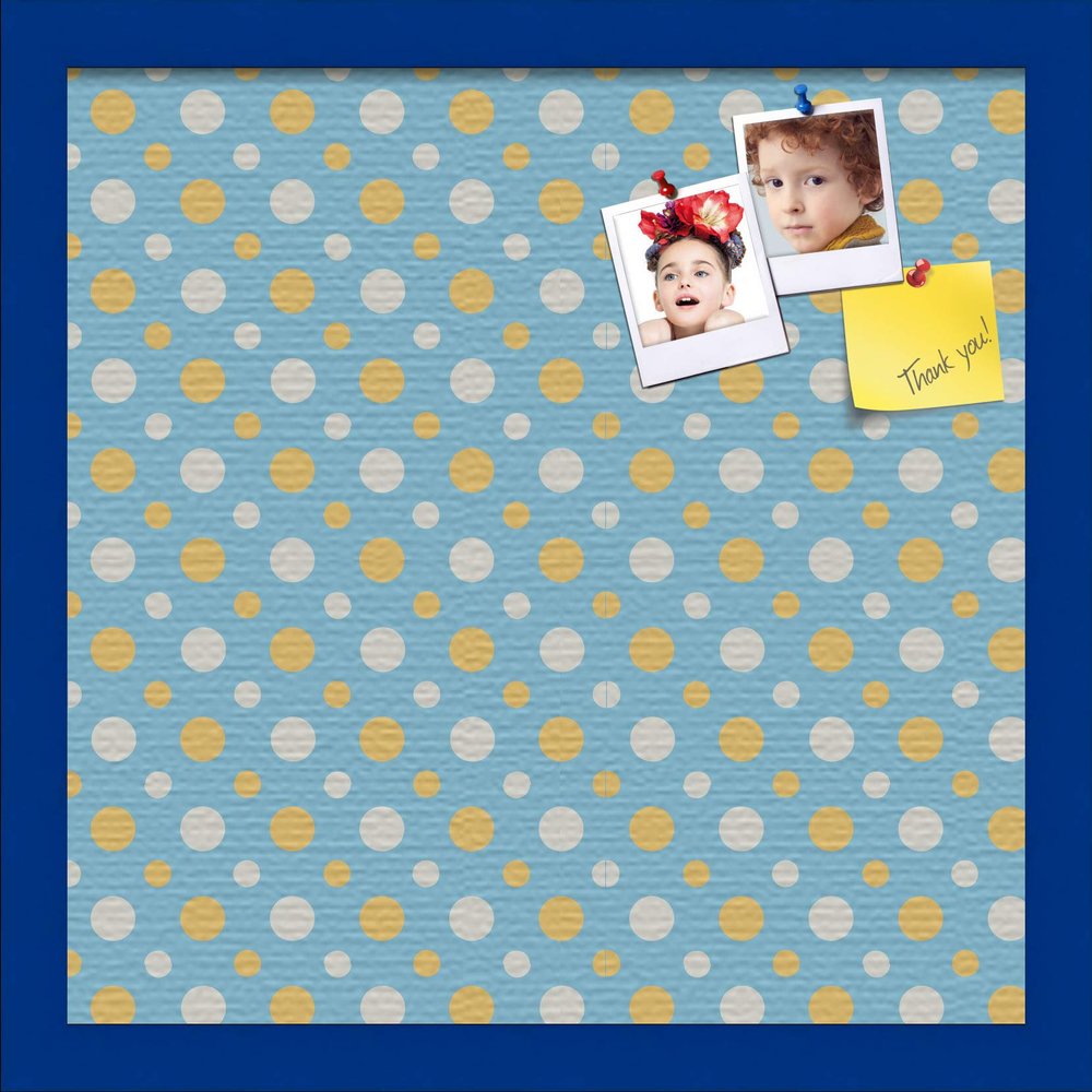 ArtToFrames 16x16 Inch Custom Cork Bulletin Board. This Blue - White Dots Pin Board Comes Has a Fabric Style Canvas Finish, in a Blue Stain on Beech Frame (PinPix-345-16x16_0066-81792-YBLU)
