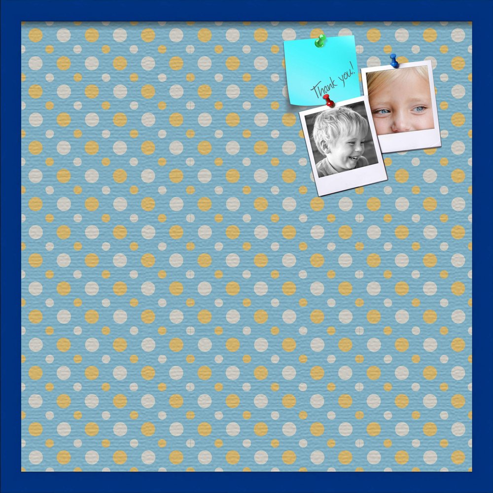 ArtToFrames 24x24 Inch Custom Cork Bulletin Board. This Blue - White Dots Pin Board Comes Has a Fabric Style Canvas Finish, in a Blue Stain on Beech Frame (PinPix-345-24x24_0066-81792-YBLU)