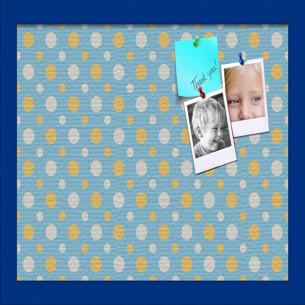 ArtToFrames 18x12 Inch Custom Cork Bulletin Board. This Blue - White Dots Pin Board Comes Has a Fabric Style Canvas Finish, in a Blue Stain on Beech Frame (PinPix-345-18x12_0066-81792-YBLU)