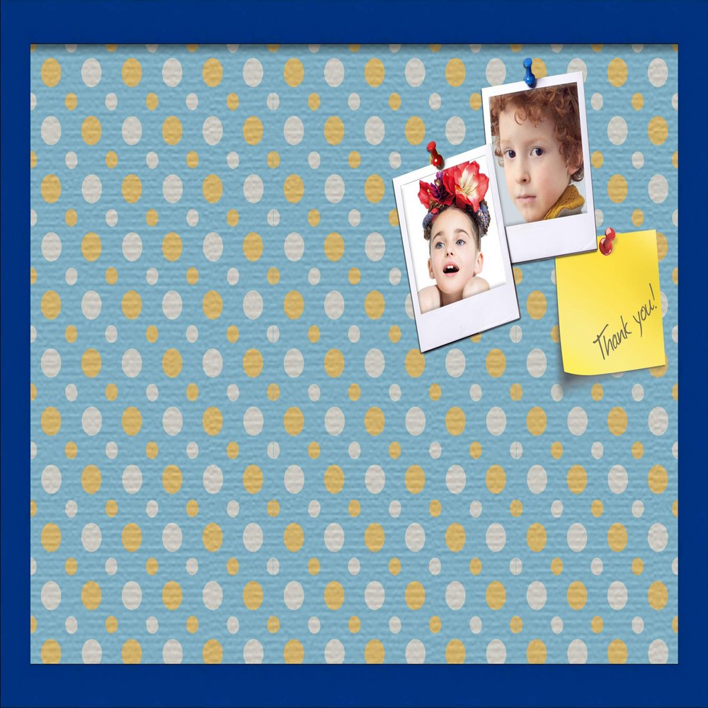 ArtToFrames 24x16 Inch Custom Cork Bulletin Board. This Blue - White Dots Pin Board Comes Has a Fabric Style Canvas Finish, in a Blue Stain on Beech Frame (PinPix-345-24x16_0066-81792-YBLU)