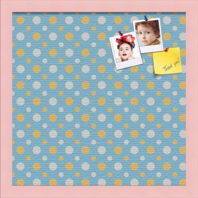 ArtToFrames 16x16 Inch Custom Cork Bulletin Board. This Blue - White Dots Pin Board Comes Has a Fabric Style Canvas Finish, in a Baby Pink on Beech Frame (PinPix-345-16x16_0066-81792-YPNK)