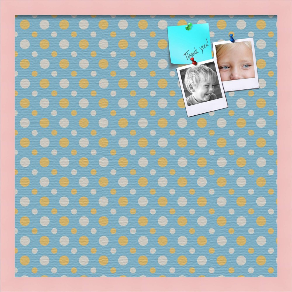 ArtToFrames 20x20 Inch Custom Cork Bulletin Board. This Blue - White Dots Pin Board Comes Has a Fabric Style Canvas Finish, in a Baby Pink on Beech Frame (PinPix-345-20x20_0066-81792-YPNK)