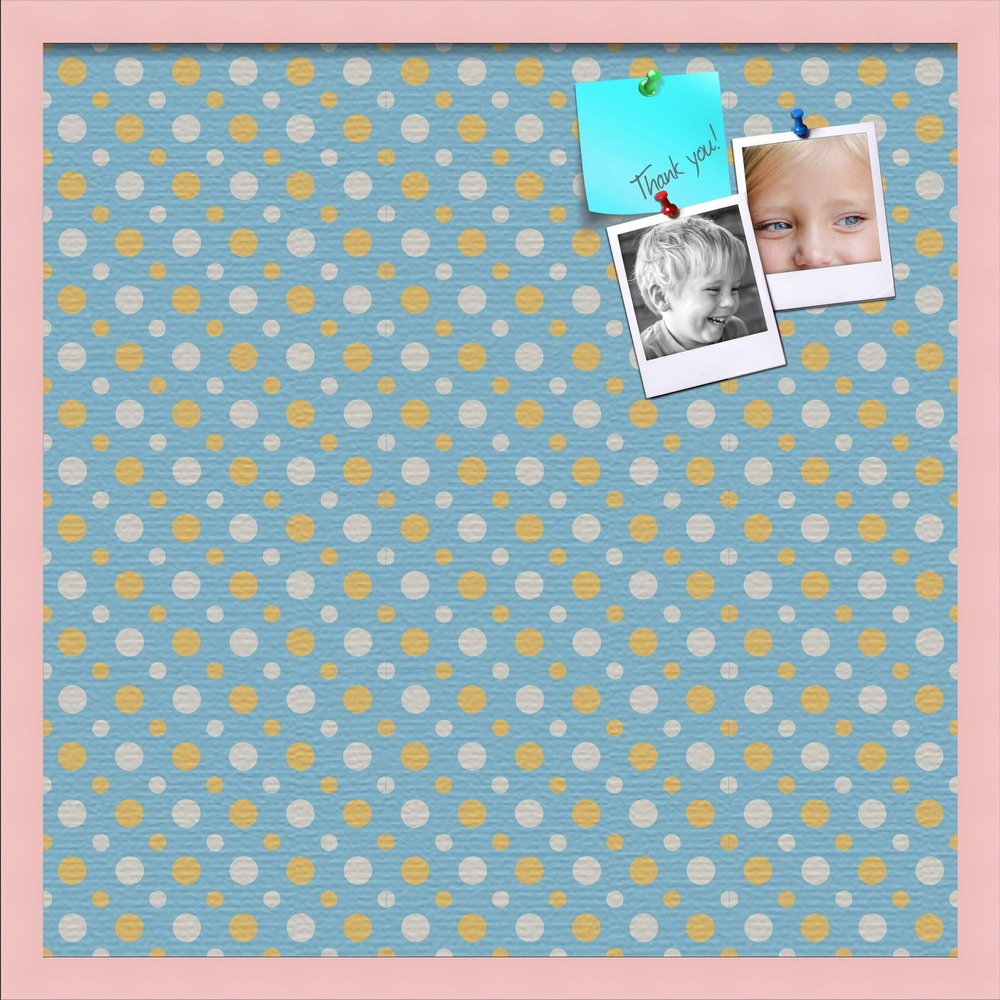 ArtToFrames 24x24 Inch Custom Cork Bulletin Board. This Blue - White Dots Pin Board Comes Has a Fabric Style Canvas Finish, in a Baby Pink on Beech Frame (PinPix-345-24x24_0066-81792-YPNK)