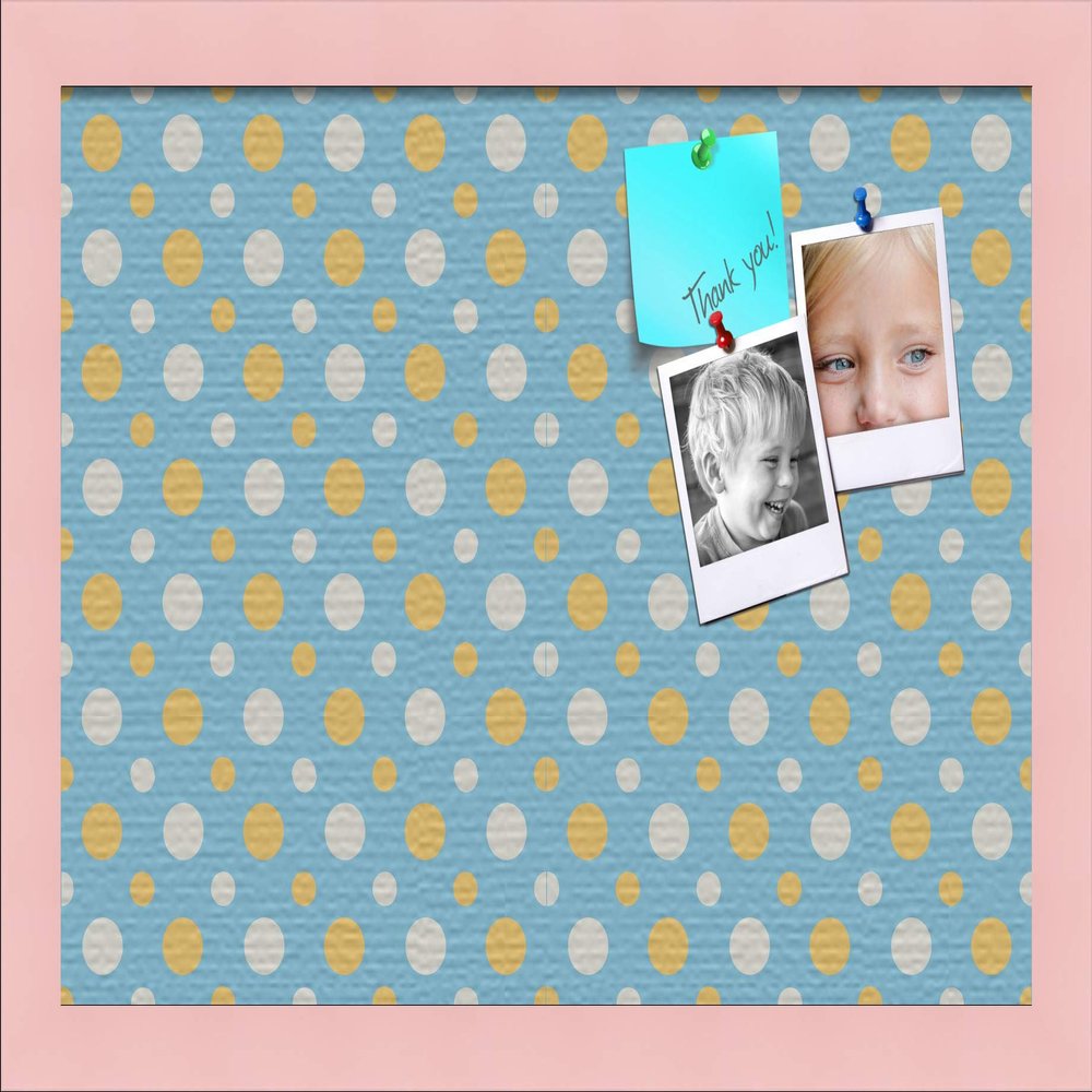 ArtToFrames 18x12 Inch Custom Cork Bulletin Board. This Blue - White Dots Pin Board Comes Has a Fabric Style Canvas Finish, in a Baby Pink on Beech Frame (PinPix-345-18x12_0066-81792-YPNK)