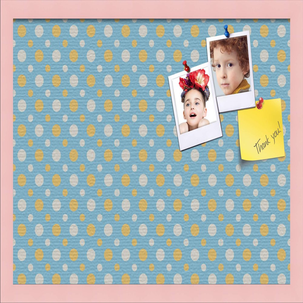 ArtToFrames 24x16 Inch Custom Cork Bulletin Board. This Blue - White Dots Pin Board Comes Has a Fabric Style Canvas Finish, in a Baby Pink on Beech Frame (PinPix-345-24x16_0066-81792-YPNK)