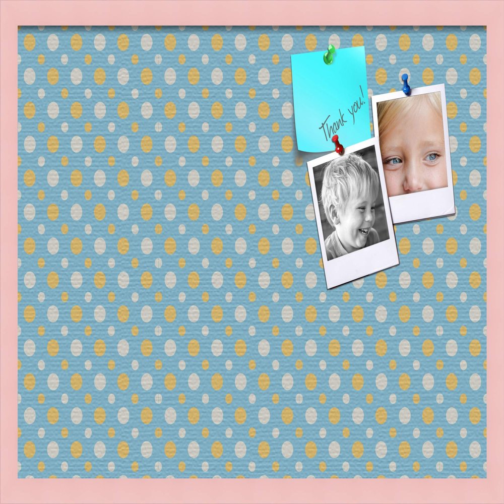 ArtToFrames 30x20 Inch Custom Cork Bulletin Board. This Blue - White Dots Pin Board Comes Has a Fabric Style Canvas Finish, in a Baby Pink on Beech Frame (PinPix-345-30x20_0066-81792-YPNK)