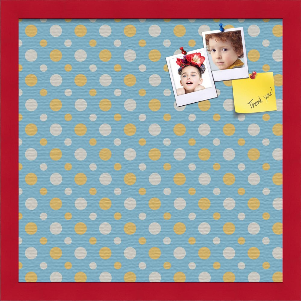 ArtToFrames 16x16 Inch Custom Cork Bulletin Board. This Blue - White Dots Pin Board Comes Has a Fabric Style Canvas Finish, in a Red Stain on Beech Frame (PinPix-345-16x16_0066-81792-YRED)