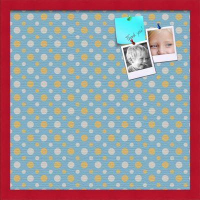 ArtToFrames 20x20 Inch Custom Cork Bulletin Board. This Blue - White Dots Pin Board Comes Has a Fabric Style Canvas Finish, in a Red Stain on Beech Frame (PinPix-345-20x20_0066-81792-YRED)