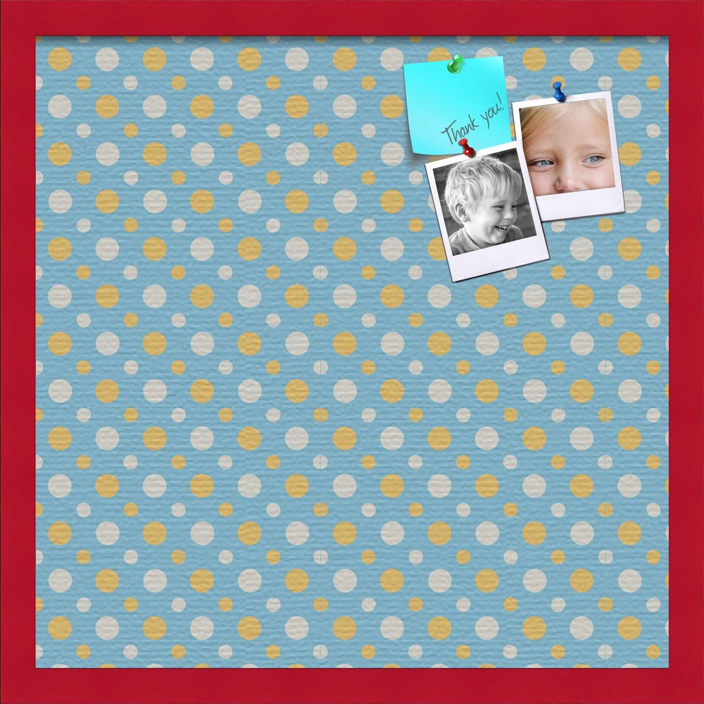 ArtToFrames 20x20 Inch Custom Cork Bulletin Board. This Blue - White Dots Pin Board Comes Has a Fabric Style Canvas Finish, in a Red Stain on Beech Frame (PinPix-345-20x20_0066-81792-YRED)