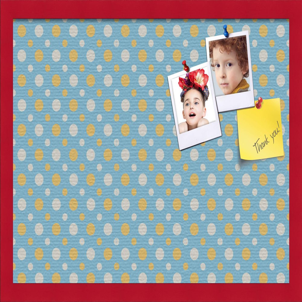 ArtToFrames 24x16 Inch Custom Cork Bulletin Board. This Blue - White Dots Pin Board Comes Has a Fabric Style Canvas Finish, in a Red Stain on Beech Frame (PinPix-345-24x16_0066-81792-YRED)