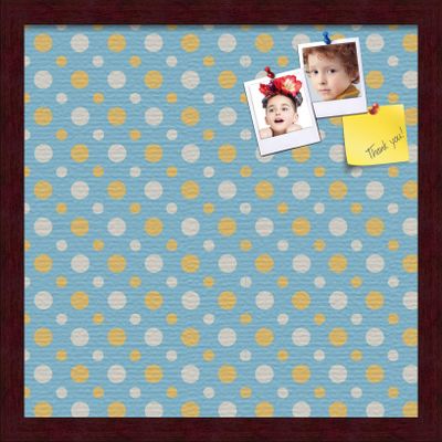 ArtToFrames 16x16 Inch Custom Cork Bulletin Board. This Blue - White Dots Pin Board Comes Has a Fabric Style Canvas Finish, in a Mahogany Frame (PinPix-345-16x16_FRBW26039)