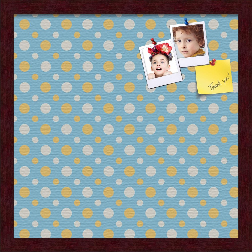 ArtToFrames 16x16 Inch Custom Cork Bulletin Board. This Blue - White Dots Pin Board Comes Has a Fabric Style Canvas Finish, in a Mahogany Frame (PinPix-345-16x16_FRBW26039)