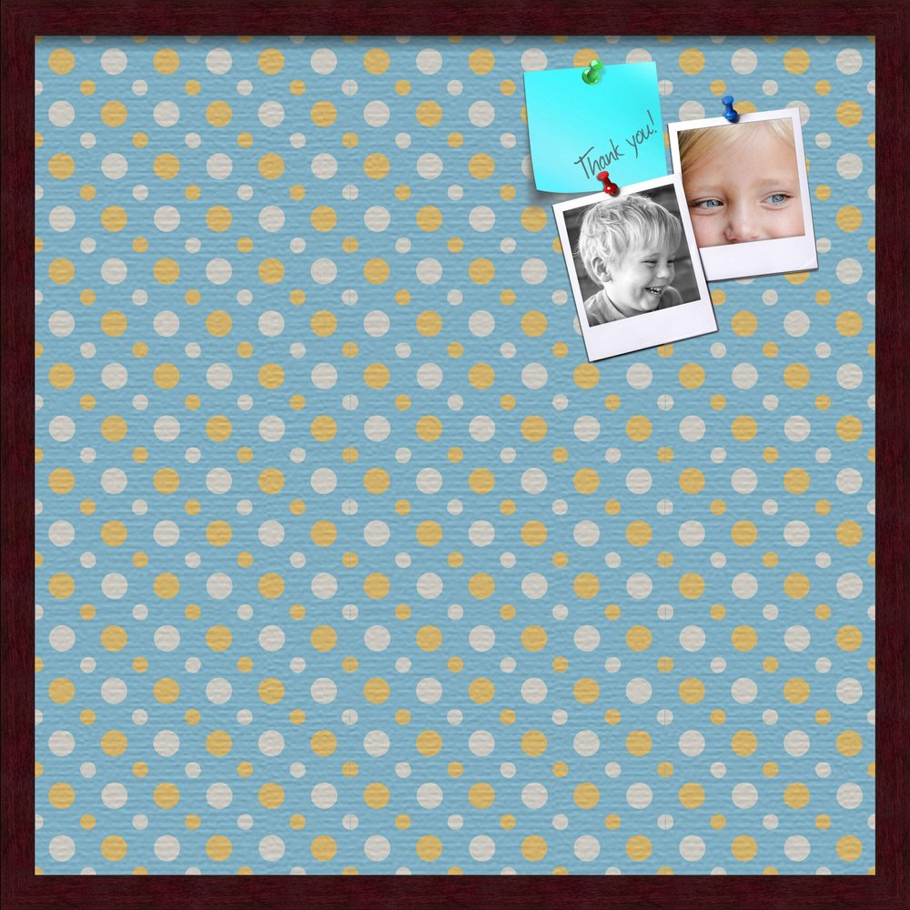 ArtToFrames 24x24 Inch Custom Cork Bulletin Board. This Blue - White Dots Pin Board Comes Has a Fabric Style Canvas Finish, in a Mahogany Frame (PinPix-345-24x24_FRBW26039)