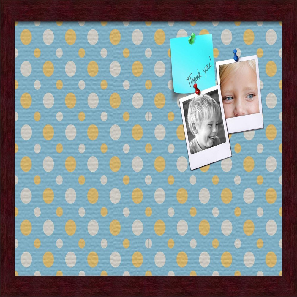 ArtToFrames 18x12 Inch Custom Cork Bulletin Board. This Blue - White Dots Pin Board Comes Has a Fabric Style Canvas Finish, in a Mahogany Frame (PinPix-345-18x12_FRBW26039)