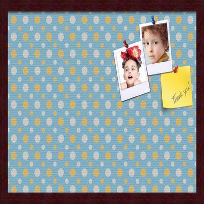 ArtToFrames 24x16 Inch Custom Cork Bulletin Board. This Blue - White Dots Pin Board Comes Has a Fabric Style Canvas Finish, in a Mahogany Frame (PinPix-345-24x16_FRBW26039)